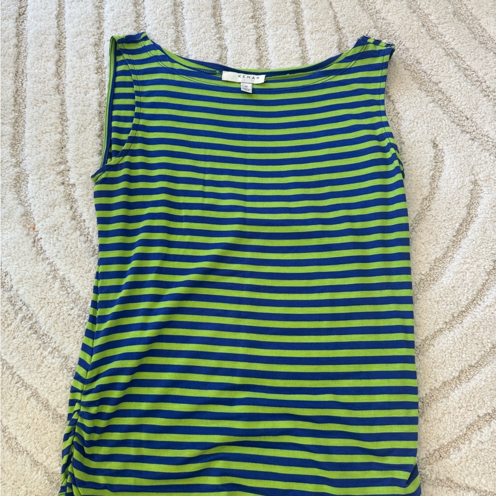 Kenar Ruched Blue and Green Sleeveless Tank Top